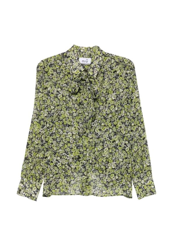NIU Camicia fiorellino con fiocco Grey
